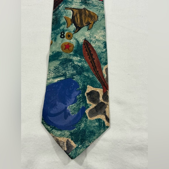 Vintage Fish Print Silk Tie Ocean Fishing Angler Novelty Mens Necktie USA - Picture 2 of 9